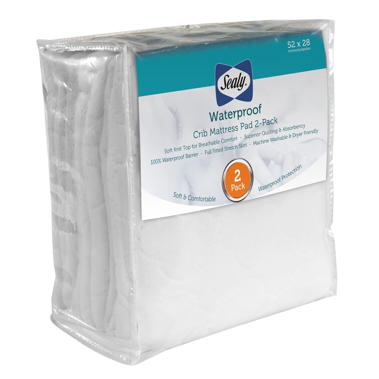 Sealy Waterproof Crib Mattress Pad, White - 2 pack