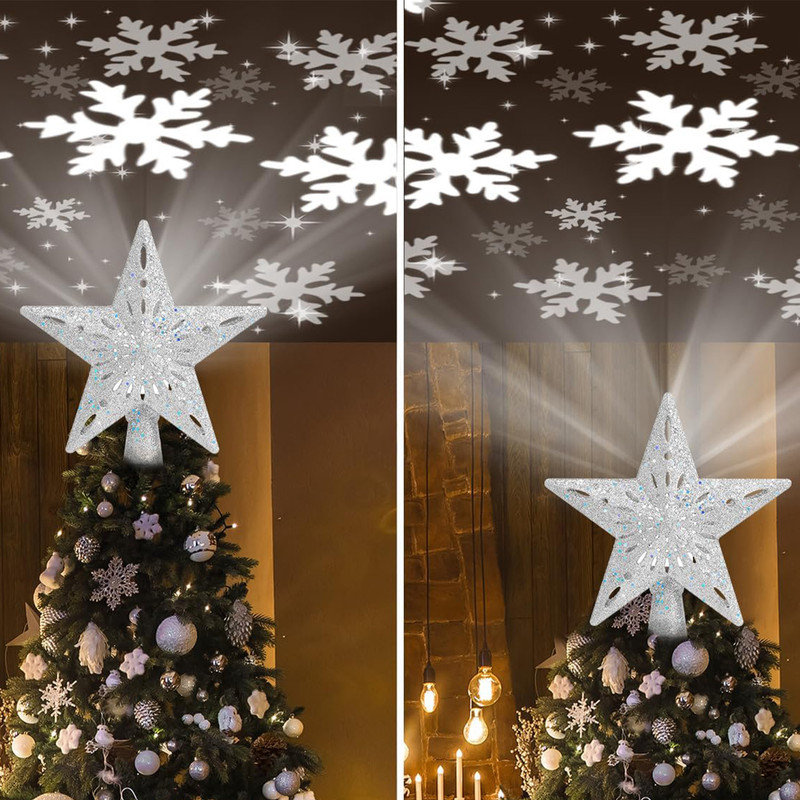 Christmas Tree Topper Lighted with 6 Projection Modes,Christmas Star Tree Topper Built-in LED Rotating Lights