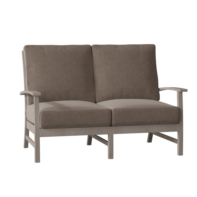 Charleston Aluminum 53.75" Wide Outdoor Loveseat with Cushions, Oyster, Linen Dove, No Welt