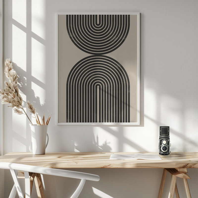 "Black Arch Line Art", art mural texturé encadré, Cadre blanc, H 14 po x l 10 po