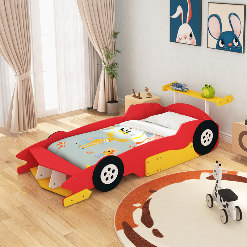 Lit plateforme simple avec roulettes, Lit simple, Rouge