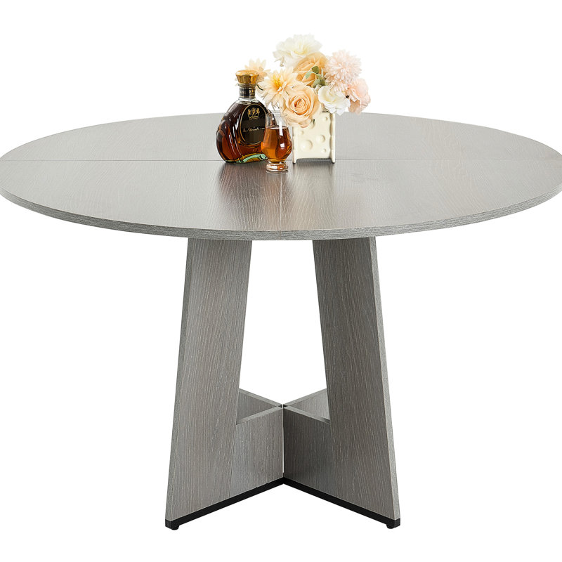 Table de salle à manger ronde grise de 119 cm (47 po), avec dessus stratifié résistant, peut accueillir de 4 à 6 personnes, idéale pour le bureau et les réunions informelles.