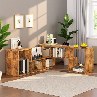 Étagère de rangement modulaire rustique - Bibliothèque ouverte et meuble télé empilable, organisateur de présentation autoportant pour salon, chambre à coucher, vestibule