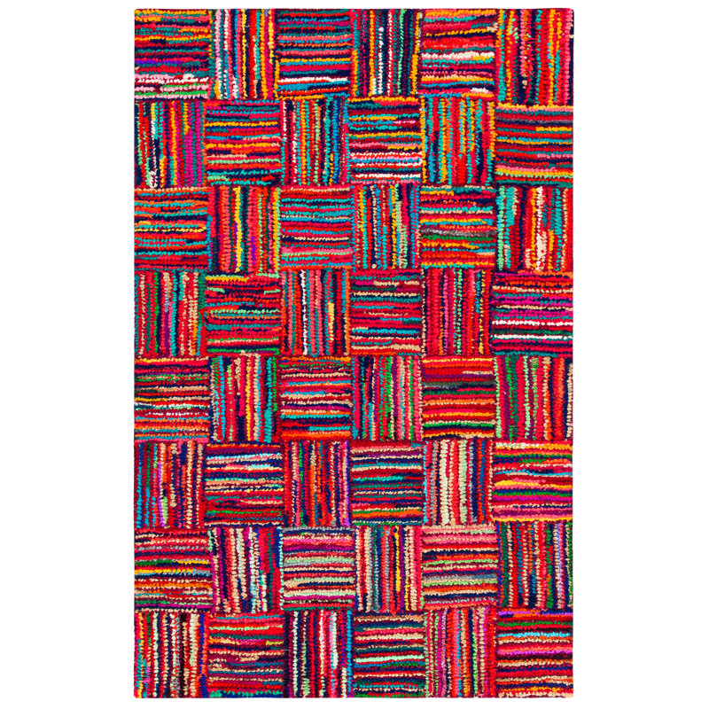 Tapis rouge / bleu en coton touffeté à la main Anaheim, Rectangle 9 pi x 12 pi