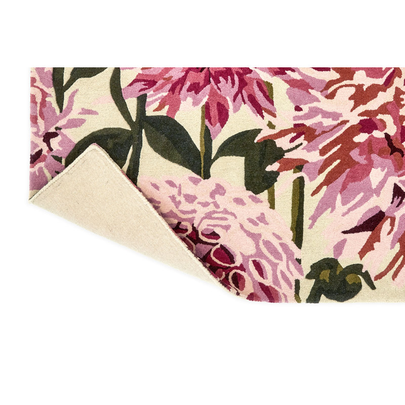 Dahlia Hand Tufted Wool Floral Area Rug in Pink/Green, Rectangle 5'7" x 7'10"