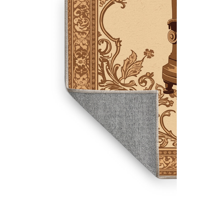 Machine Washable Madiun Classic Oriental Rug in Brown – Beige Binding, 8x12
