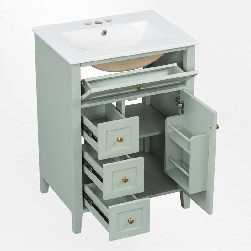Ensemble de meuble-lavabo simple 24 po 24 po, Vert, Doré
