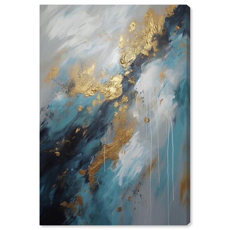 «After The Rainfall», art mural abstrait bleu par Art Remedy, Toile tendue, H 54 po x l 36 po