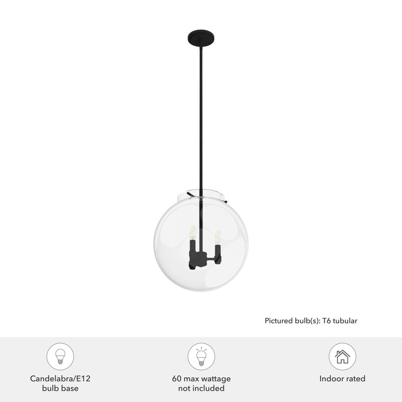 Sacha 3 - Light Single Globe Pendant, Natural/Black