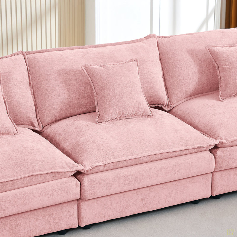 Modular Sectional Sofa, 102 Inch L Shaped Couch Set For Living Room, 3-Seater Comfy Cloud Couches With Movable Ottoman, DIY Combination, Chenille