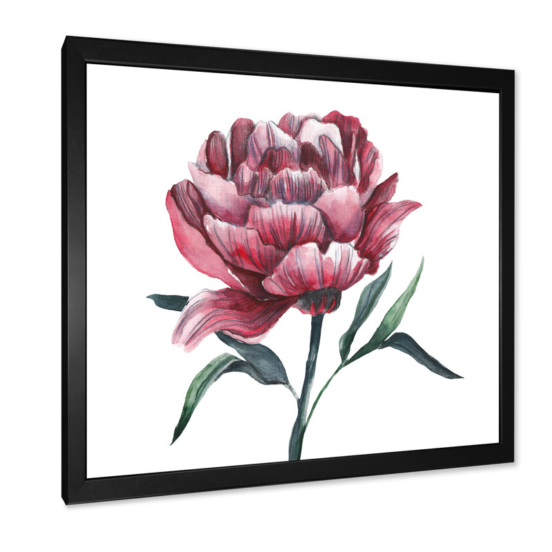 Fleur de pivoine rouge rétro, Impression noire sur toile encadrée, H 36 po x l 36 po x P 1,5 po