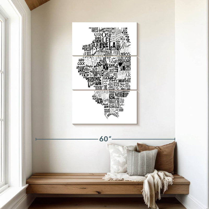 Carte d'Alazie, Illinois, typographie, H 45 po x l 28 po