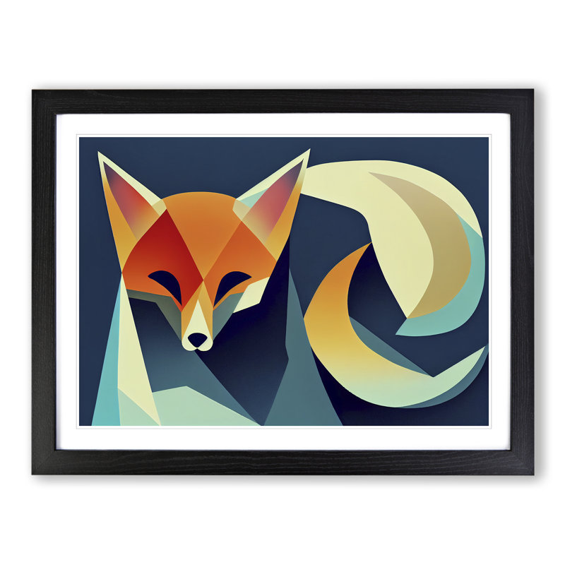 XH1022-9432X Unimaginable Abstract Fox - Single Picture Frame Print, Black, 46cm H x 64cm W x 2cm D