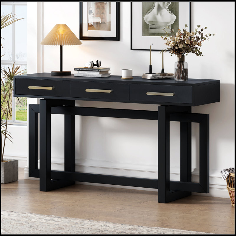 Elegant Console Table with Three Drawers, Extra Long Entryway Table, Black