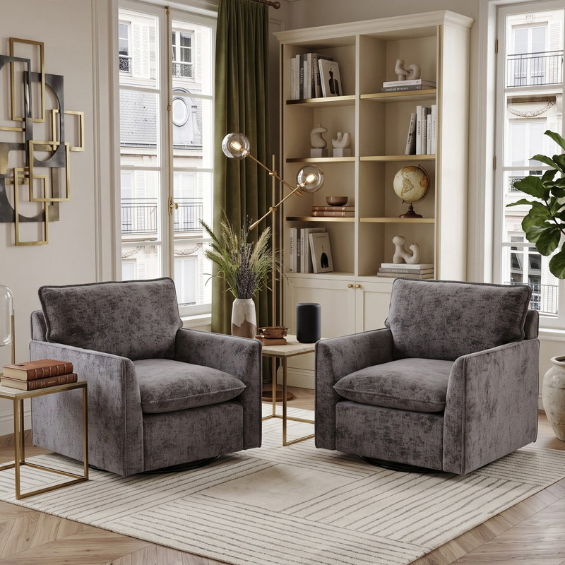 Ensemble de 2 chaises d'appoint pivotantes en chenille de 36,2 po de largeur (ensemble de 2), Gris