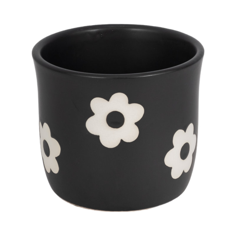 Sagebrook Home 6" Flower Power Planter, Black/White, Black White