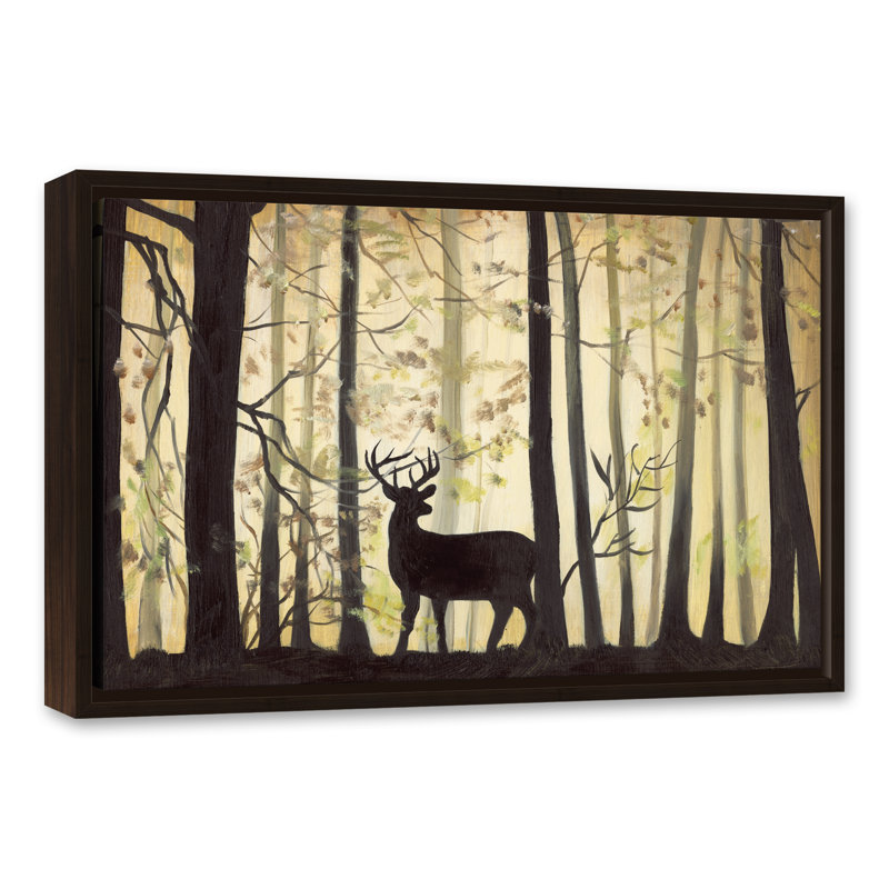 Deer in Ominous Forest - Peinture sur toile, H 17,75 po x l 25,75 po x P 1,75 po, Toile brune avec cadre flottant