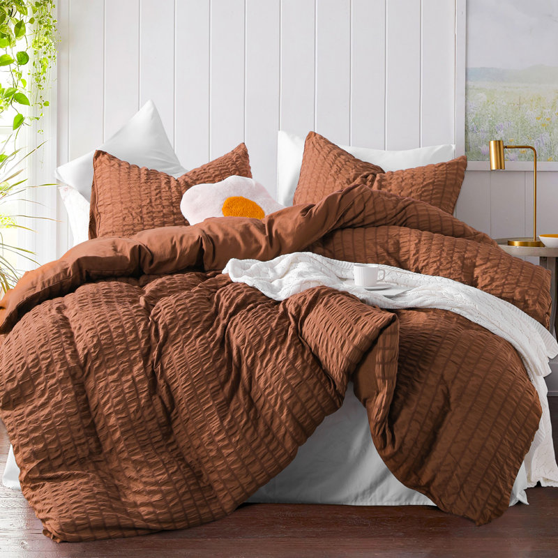 Ensemble de housse de couette en microfibre 3 pièces Tristah, Housse de couette pour très grand lit et 2 très , Brun