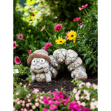 Trinx 15" Grey Caterpillar With Sun Hat, Solar Eyes Garden Statuary