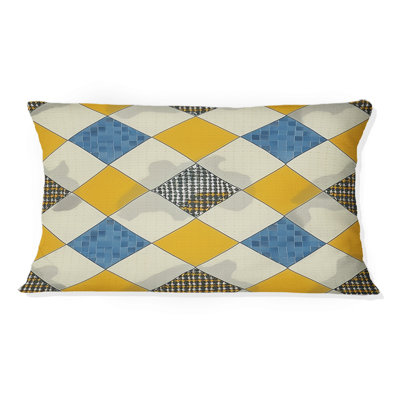 Coussin lombaire moderne bleu et jaune Houndstooth II