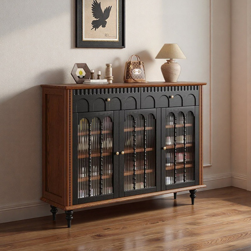 39.37"Hx51.18"Wx13.78"D, Rubberwood Shoe Storage Cabinet, Dark Brown Wood/Black, 39.37" H x 43.31" W x 13.78" D