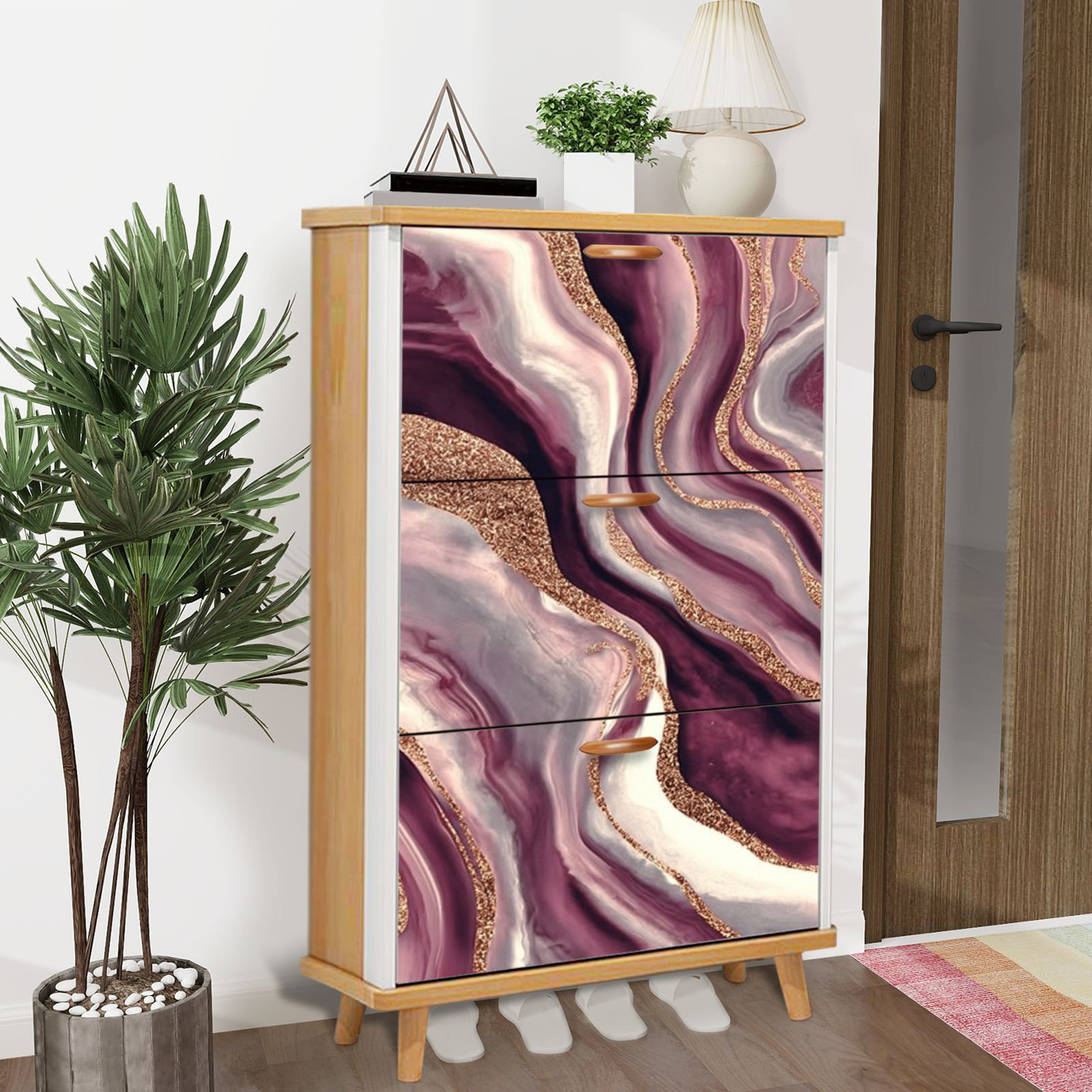 East Urban Home Shoe Storage Cabinet with 3 Flip Drawers for Natural ...