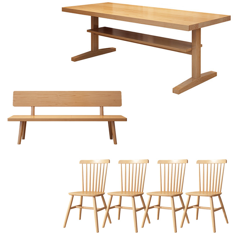 Modern simple solid wood dining table set., 29.5"H x 70.8"L x 31.4"W