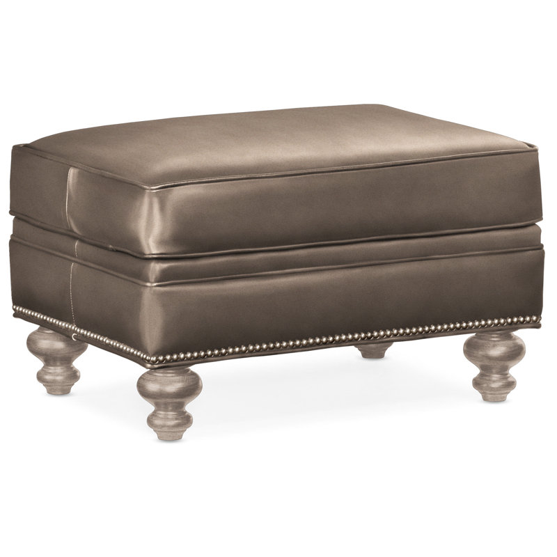 West Ottoman, Nickel, Stone, Aline Fumo Genuine Leather