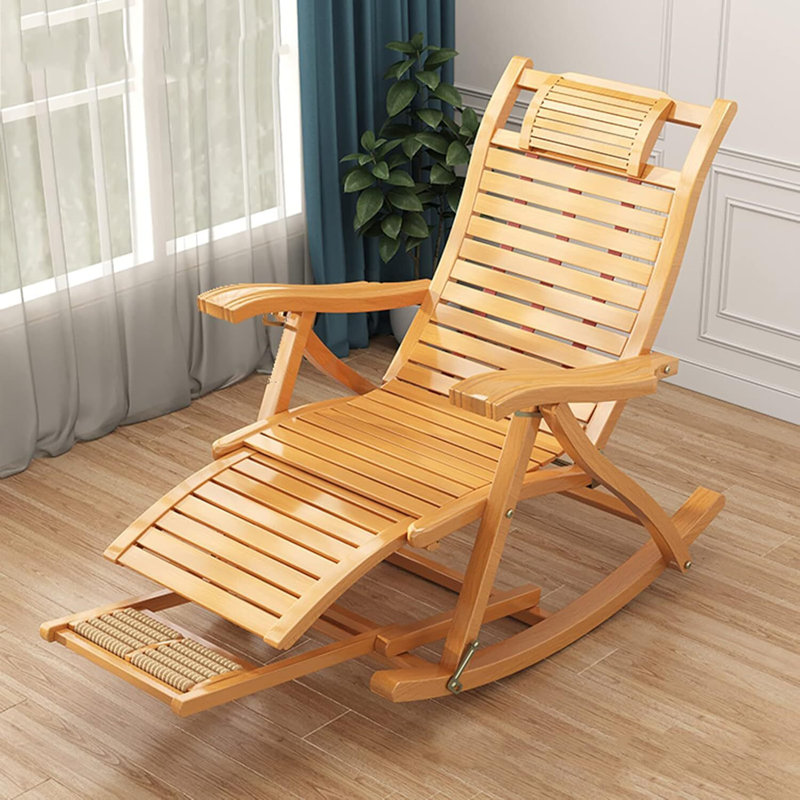 Chaise berçante inclinable en bambou pliante pour l'intérieur et l'extérieur