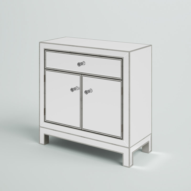 Sigmund 2-Door Mirrored Accent Cabinet, Antique Silver