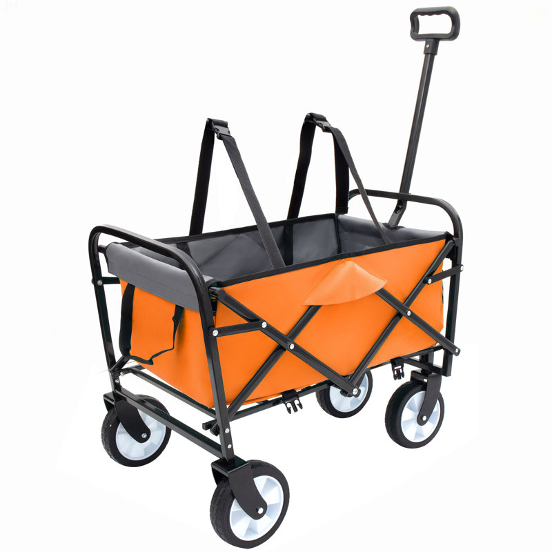 Chariot pliable à roulettes pliable avec roues, Orange, 37.4" H x 26" W x 17.3" D