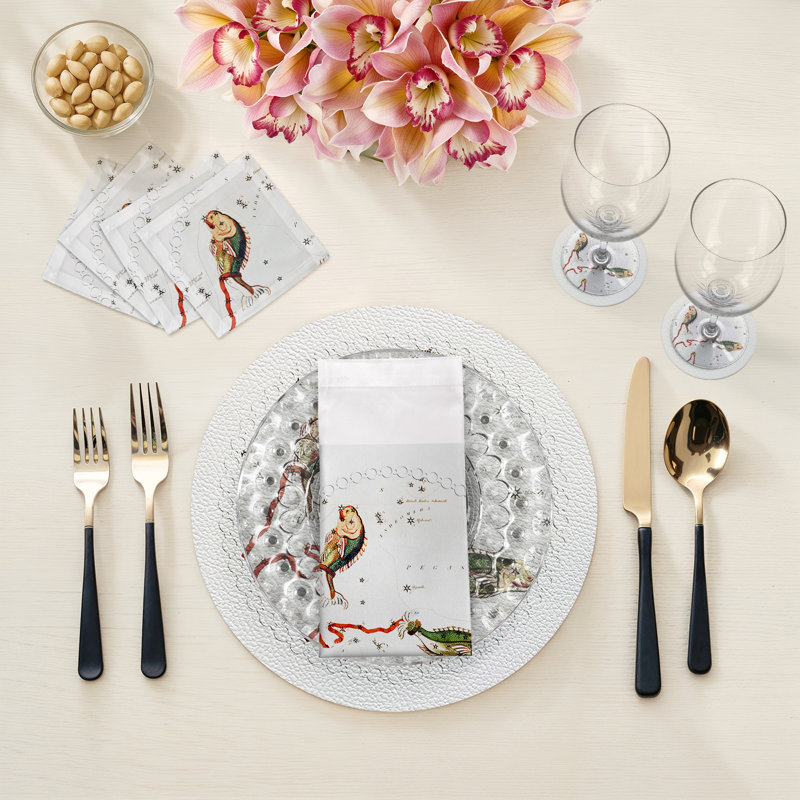 Zodiac Pisces Vegan Leather Round Pebble Placemat, White