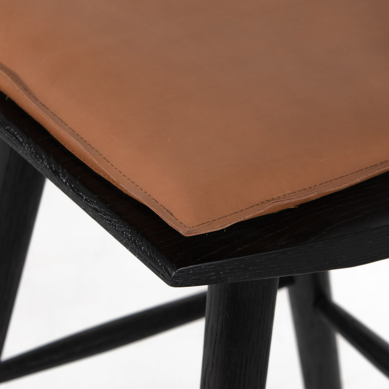 Lewis Windsor Solid Wood Stool, Bar Stool (29" Seat Height), Black Oak, Brown/Sheepskin