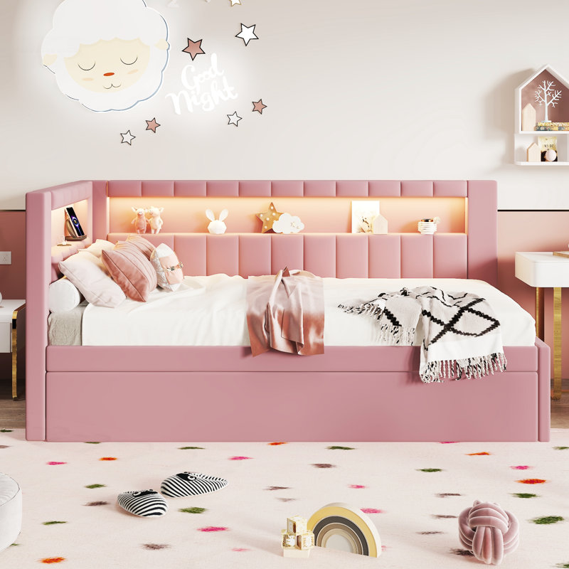 Upholstered Twin Size Platform Bed, Pink