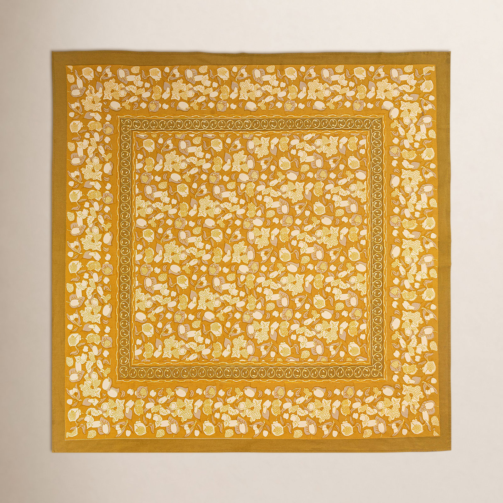Bryssa 142" Cotton Tablecloth, Mustard/Gray, 71" x 71"