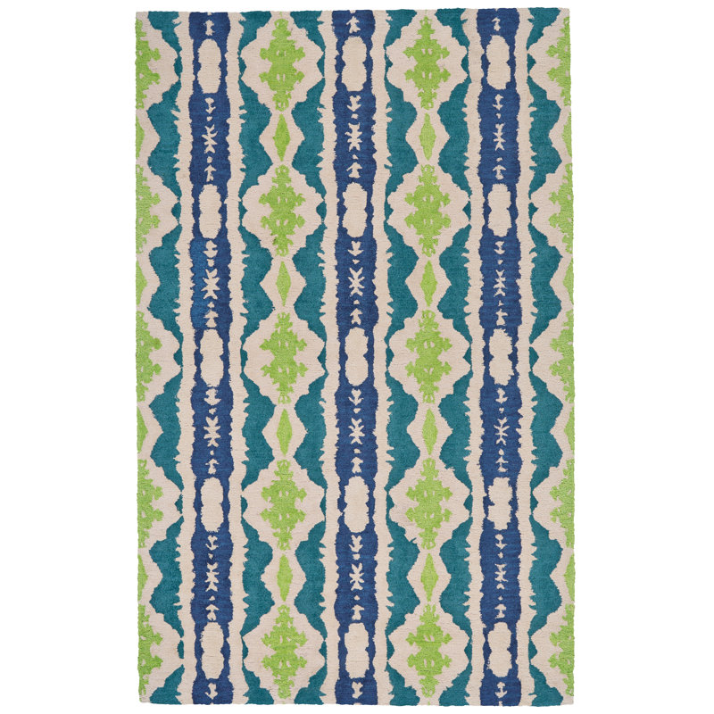 Daliana Geometric Handmade Tufted Green/Blue Area Rug, Rectangle 12' x 15'
