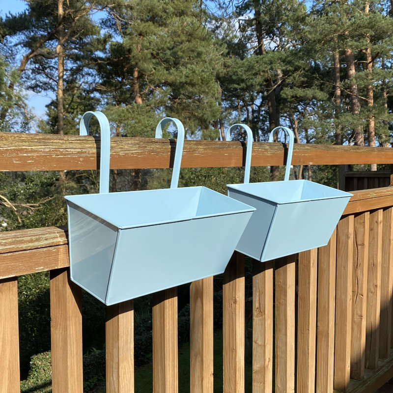 Andropolis Metal Railing Planter, Blue