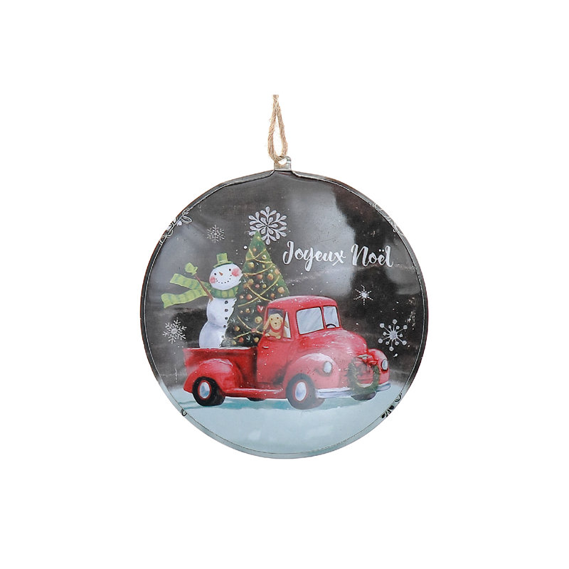 Ornement plat en étain (bonhomme de neige - Joyeux Noël) - ensemble de 5