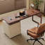 Bureau à 3 tiroirs brun noisette + beige massif massif + bois manufacturé-118760956-118760954