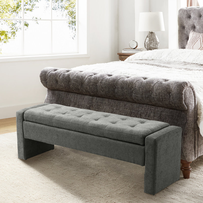 Anthonique 55.1'' W Modern Tufted Upholstered Storage Bench, Charcoal