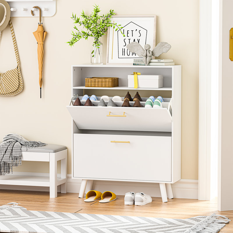 16 Pair Shoe Storage Cabinet, White