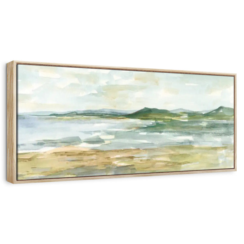 Paysage marin panoramique I, Cadre flottant en bois naturel, 31 po x 11 po