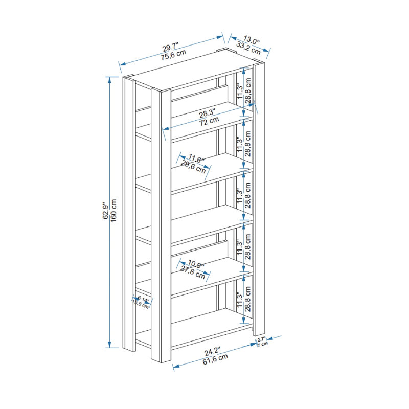 160cm H x 75.6cm W Standard Bookcase