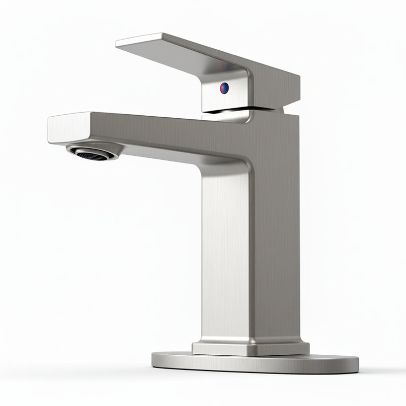Modern Single-Handle Bathroom Faucet with Deck Plate, Brushed Nickel