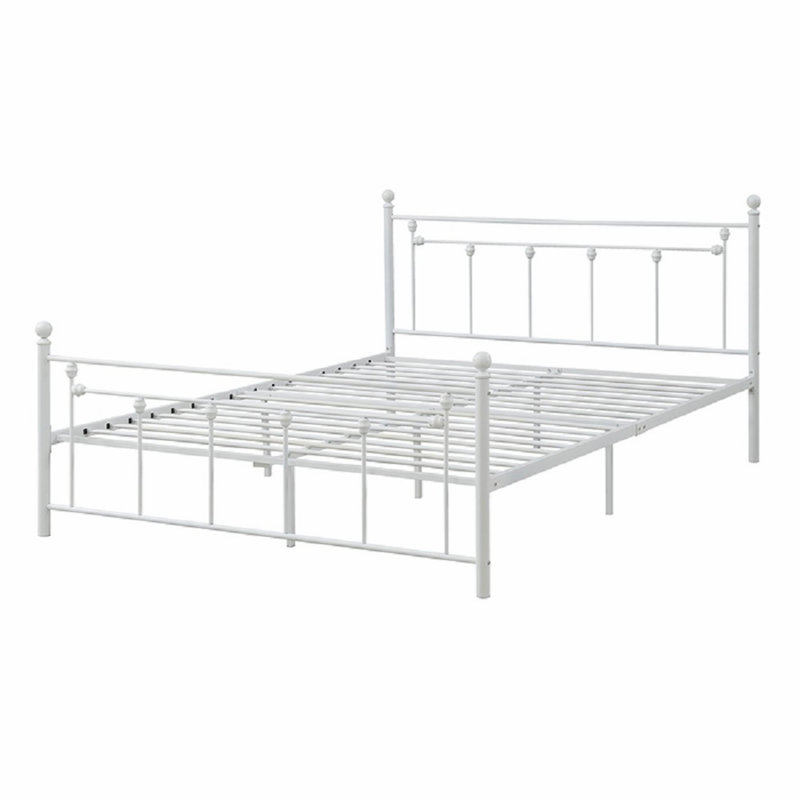 Élégant lit plateforme en métal de style victorien avec tête de lit surélevée et pied de lit, blanc, Blanc