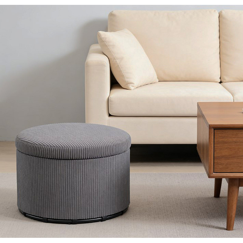 Repose-pieds rembourré, tabouret de rangement rond avec couvercle