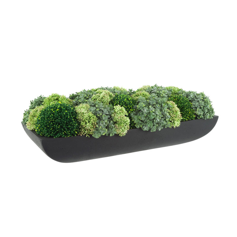 Jerez Faux Succulent in Fiberstone Planter, Black
