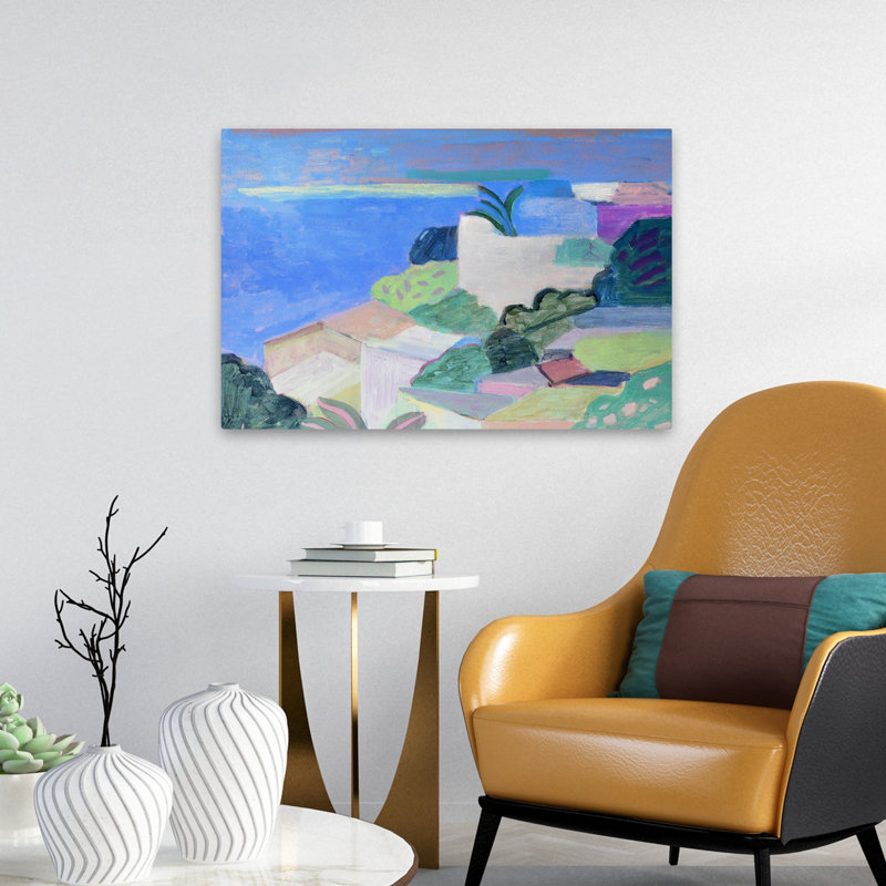 Marseille - paysages contemporains art bleu vert, H 16 po x l 24 po