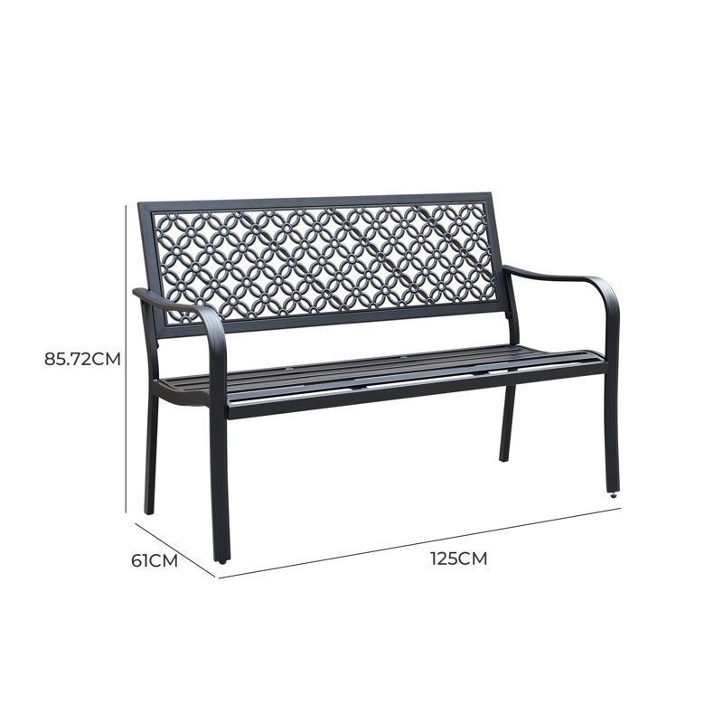Powder Coated Steel Outdoor Bench, Black