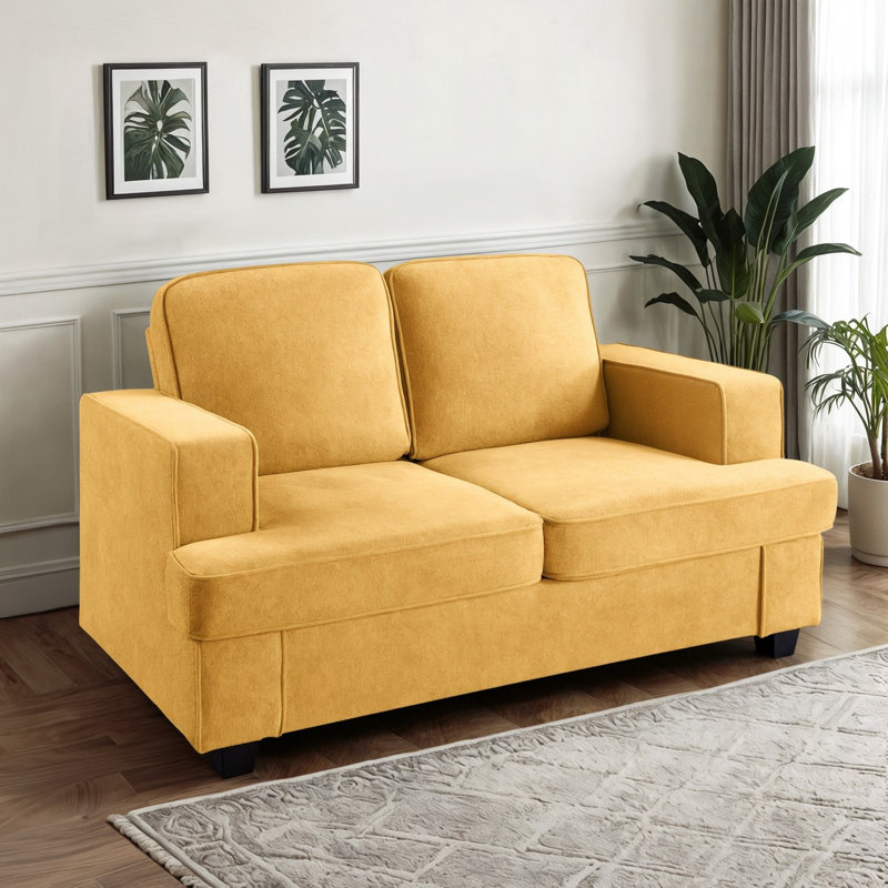 Soft upholstery cushion back Loveseat, Mustard Yellow